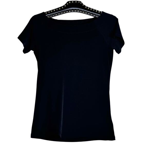 Michael Kors Black Short Sleeve Top Draped Back Studded Strap 6 - Picture 2 of 11